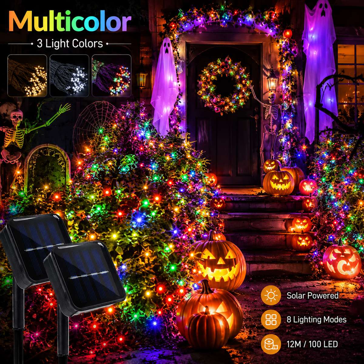 Christmas Lights Outdoor - 2/4 szt. Halloweenowe solarne lampki LED