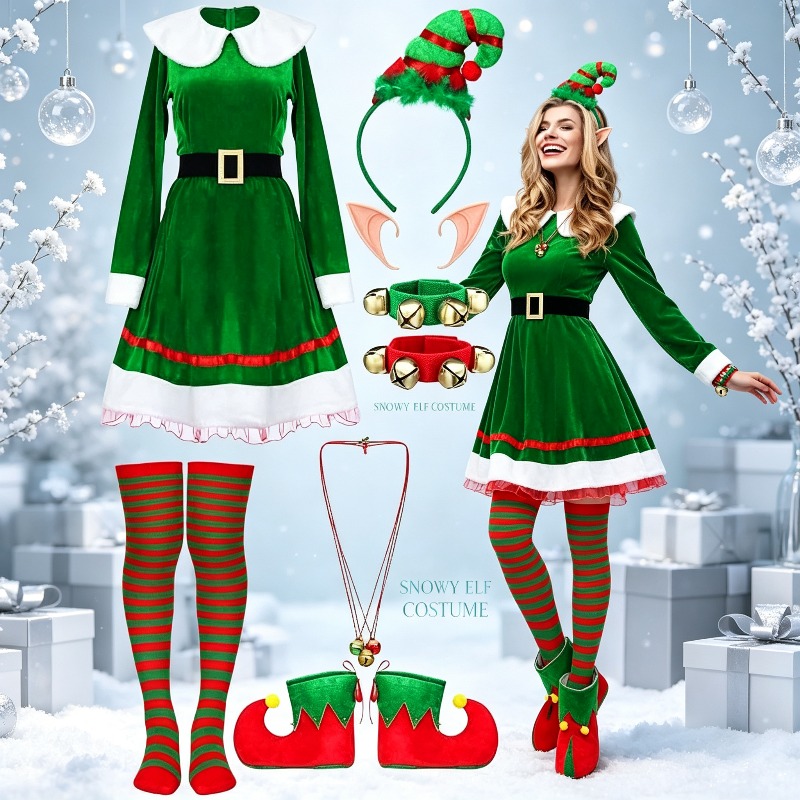 Elf Costume Christmas - Damski zestaw kostiumu elfa na Boże